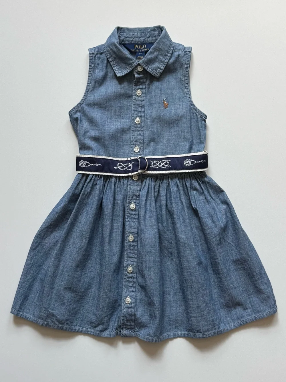 Polo Ralph Lauren Girls Belted Chambray Shirtdress - Size 3/3T